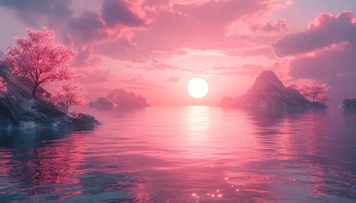 1456x832 Pink Sunset Wallpaper, Dreamy Landscape, Aesthetic Wallpaper for Desktop