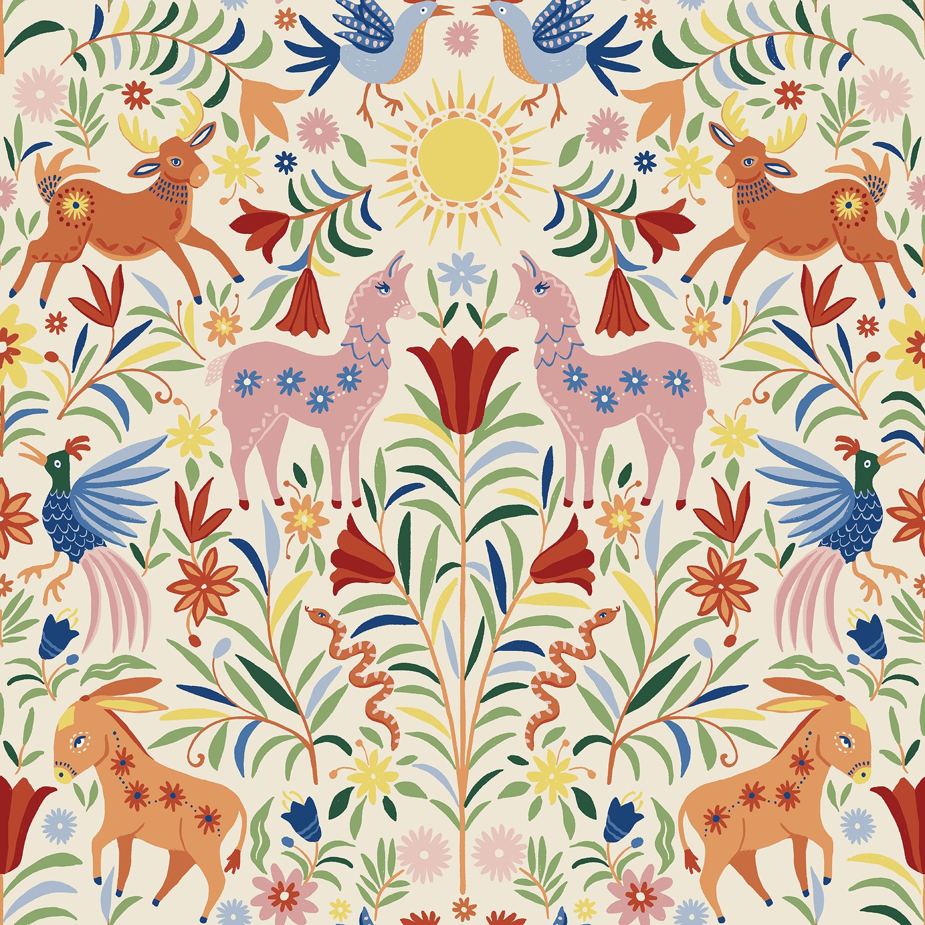 1800x1800 Whimsical Creatures Cream Peel and Stick Wallpaper