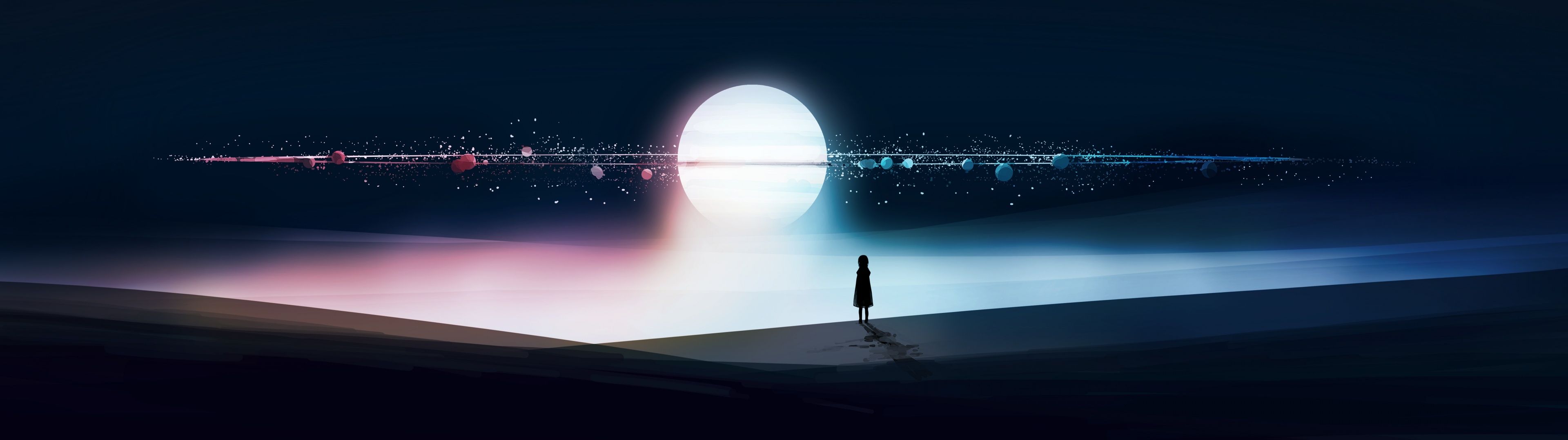3840x1080 Surreal Wallpaper 4K, Alone, Silhouette, Orbit, Dream