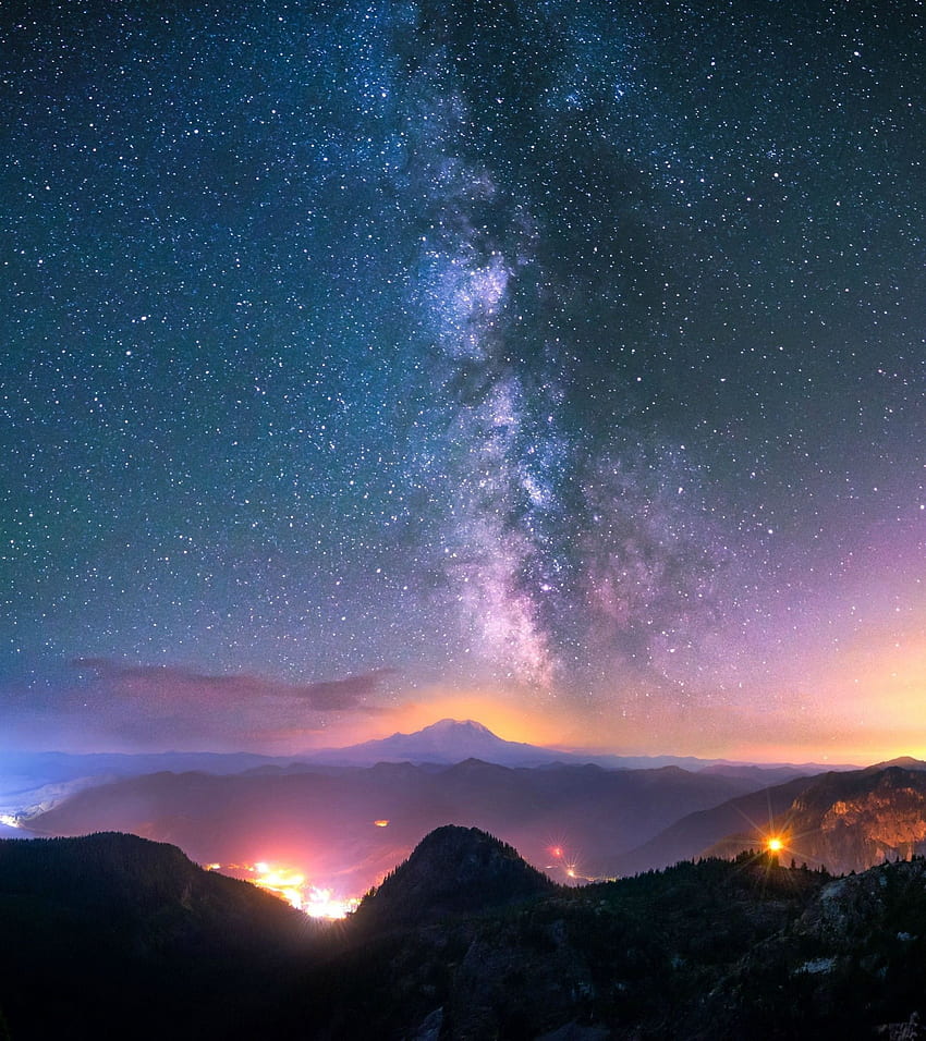 850x956 Nebula, Stars, Lights, Mountain, Vertical Dual Monitor HD phone wallpaper