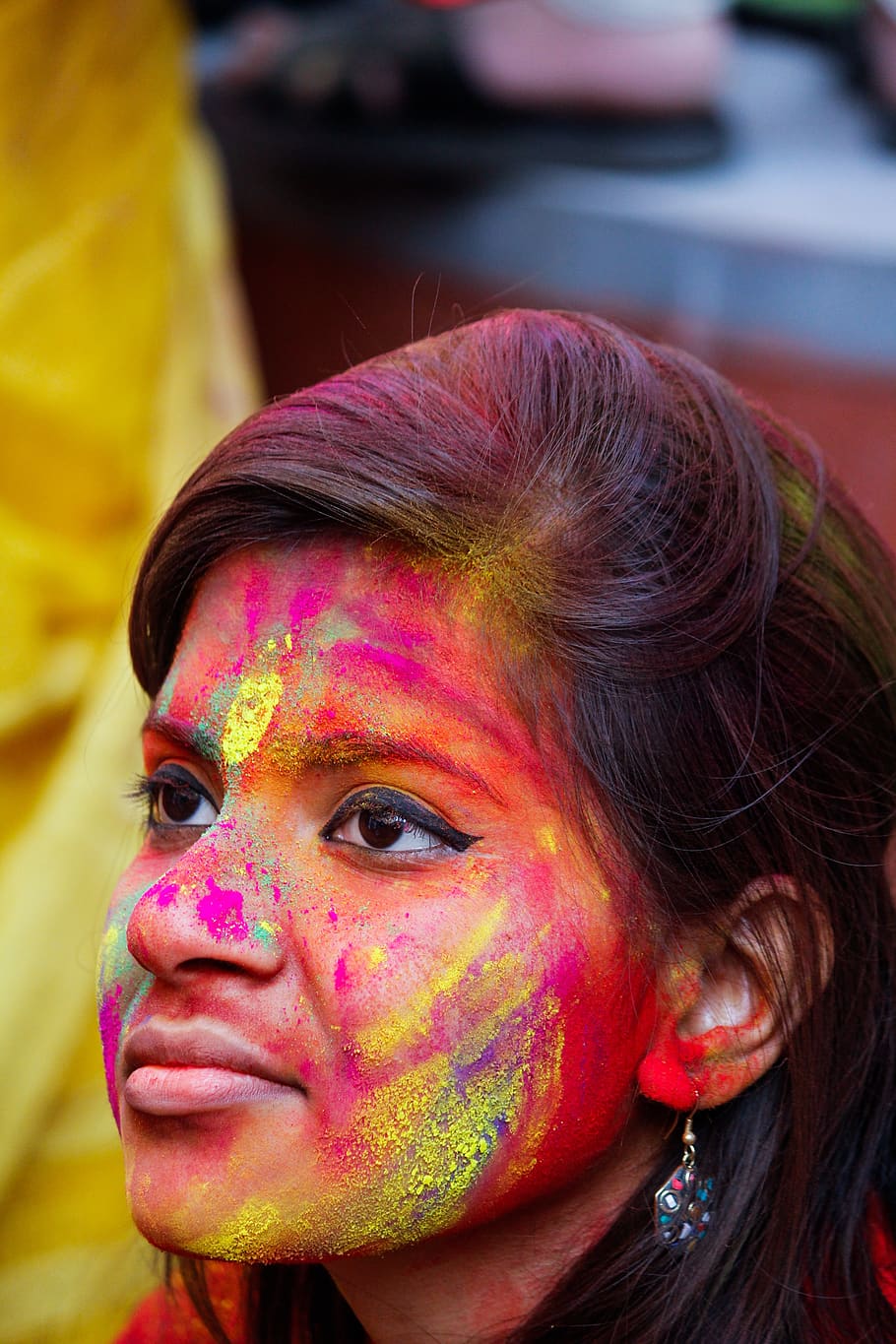 910x1365 portrait, people, festival, indian girl, multi colored, holi, celebration, traditional festival