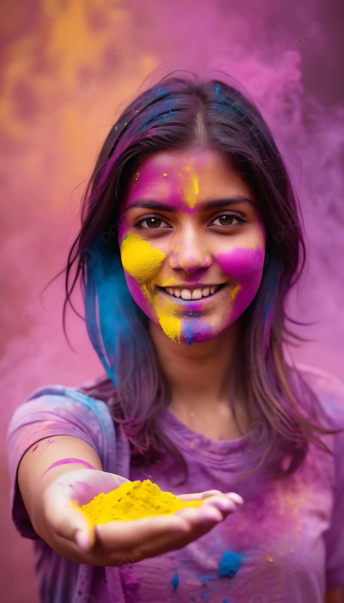 1200x2100 Portrait Of Happy Cute Girl On Holi Color Festival Colors Powder Faces And Body Background Wallpaper Image For Free Download