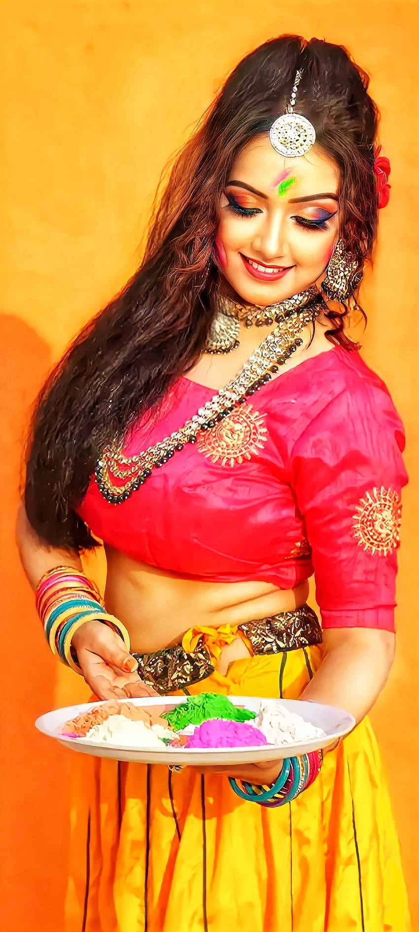850x1890 Beautiful girl, Holi, muscle HD phone wallpaper