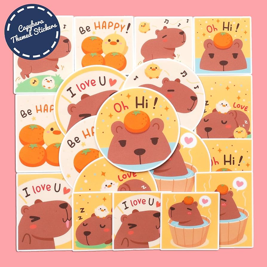 894x894 Navy Peony Happy Capybara Sticker Set (18pcs), Durable, Animal Themed Decals for Planners, Laptops, Water Bottles : Toys & Games