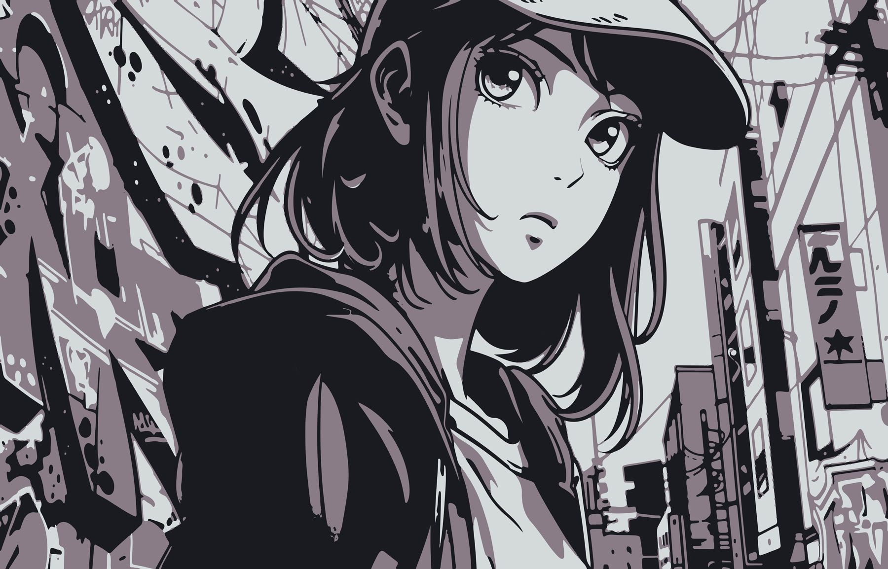 1800x1154 Wall Murals Black and White Anime girl Nr. w01349