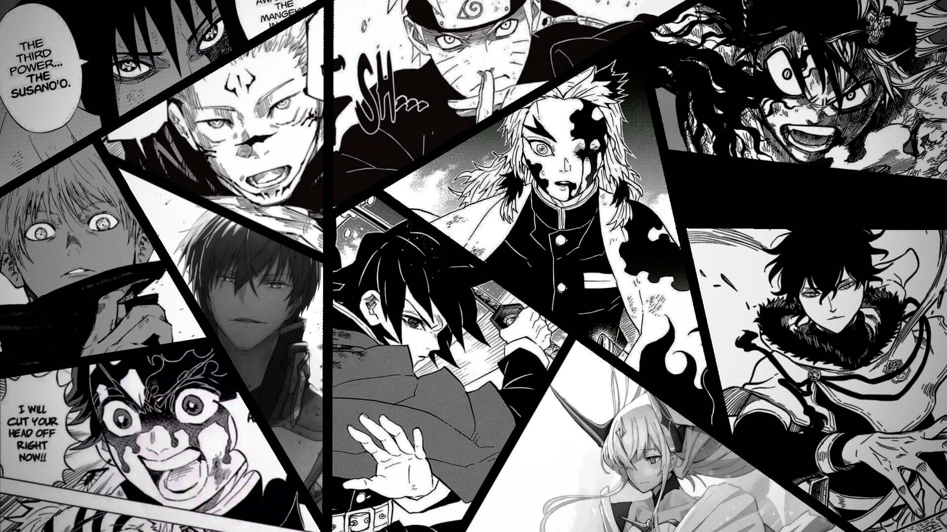 1920x1080 Anime Mural Wallpaper. Black and White Manga Comic Style