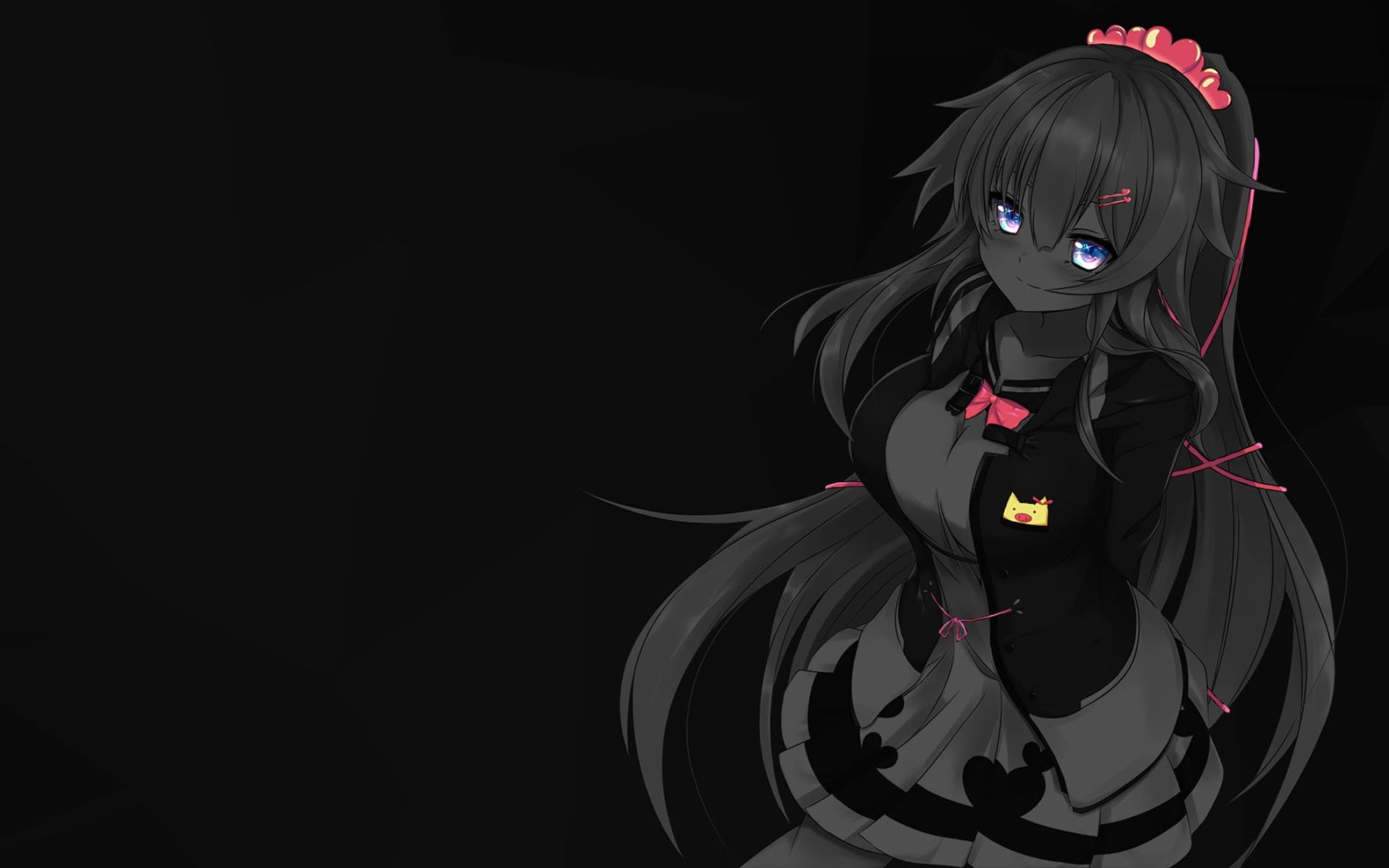 1920x1200 Wallpaper the dark background, anime, blue eyes, long hair, beautiful girl, anime, monochrome, monochrome for mobile and desktop, section сёнэн, resolution 1920x1200