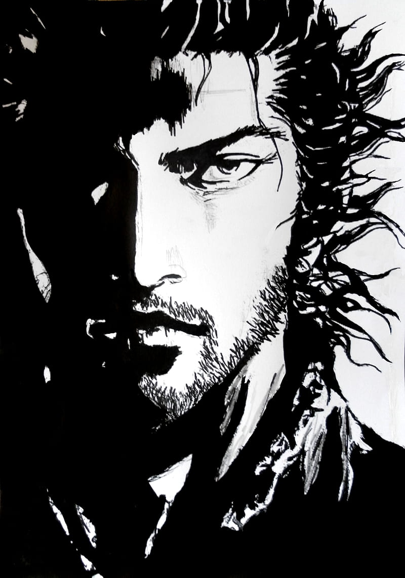 800x1141 Samurai, sketches, anime boys, monochrome, face, HD phone wallpaper