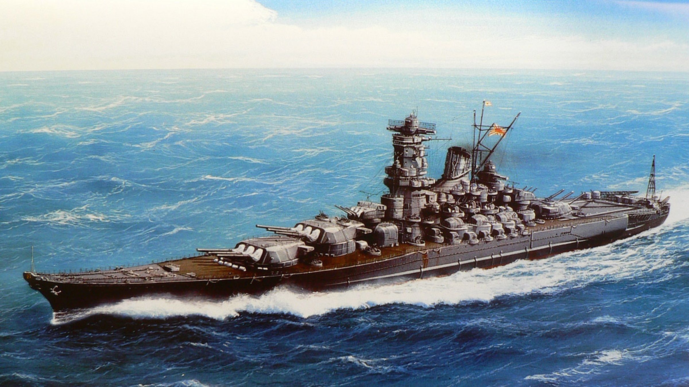 2400x1350 Wallpaper ship, art, Navy, military, battleship, Japanese, Battleship, WW2 for mobile and desktop, section оружие, resolution 2400x1350