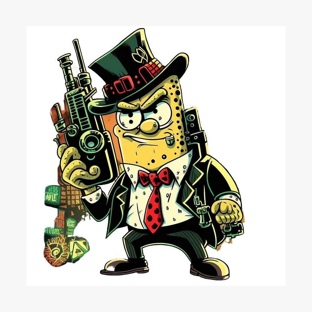 1000x1000 Gangster SpongeBob SquarePants T Shirt Design Poster