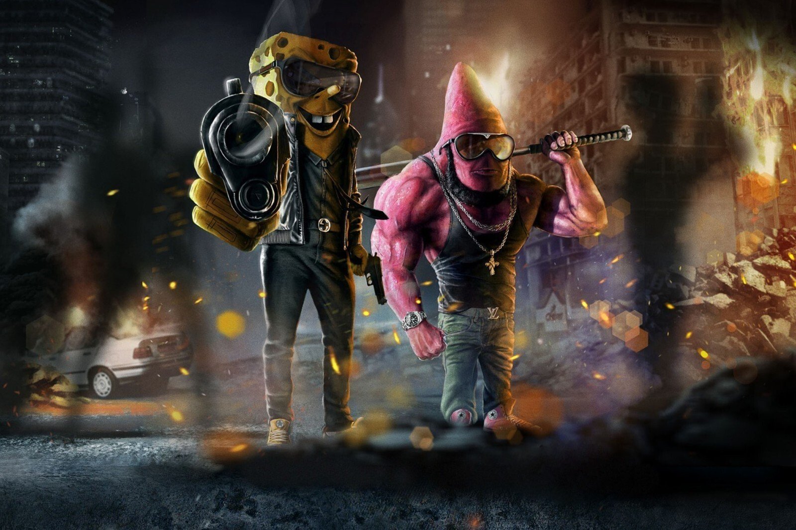 1600x1066 Spongebob and Patrick Thug Poster 24x36 inches