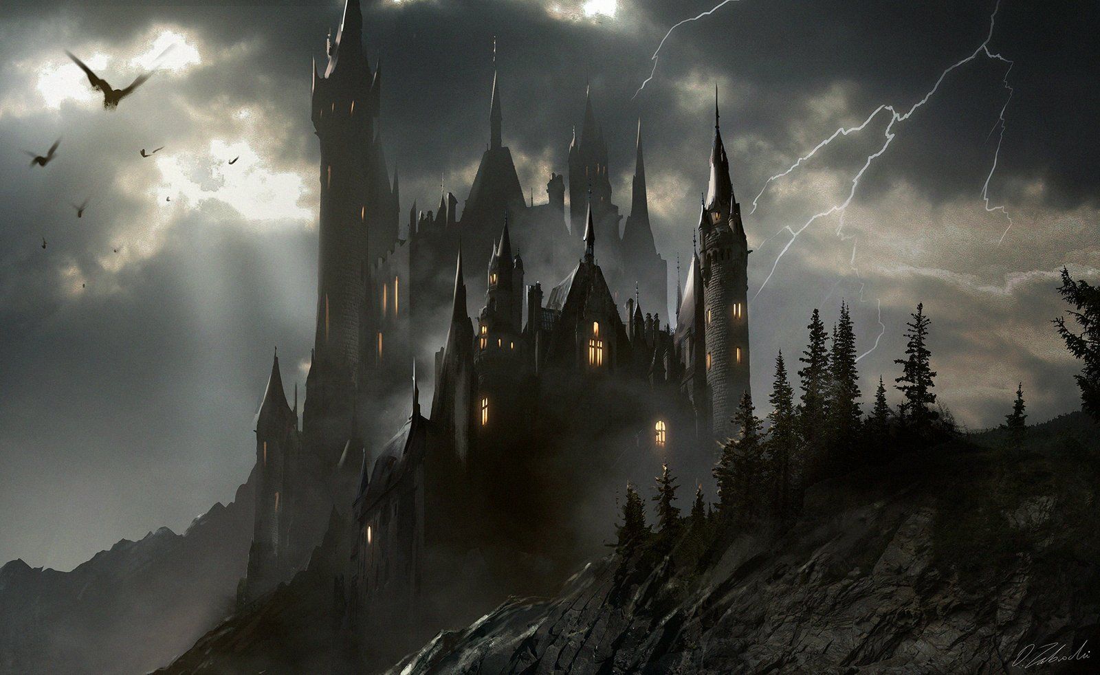 1600x982 Enchanted Castle: A Stunning HD Wallpaper for Fantasy Lovers
