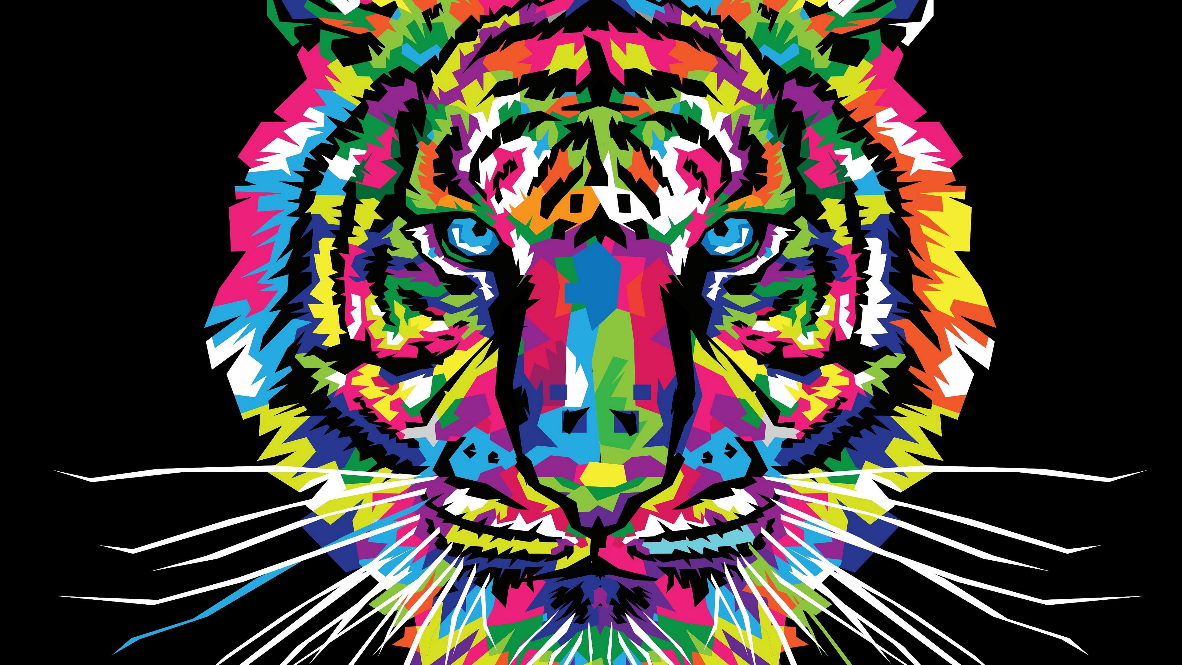 3840x2160 Download wallpaper 3840x2160 tiger, art, multicolored, ornament, vector 4k uhd 16:9 HD background