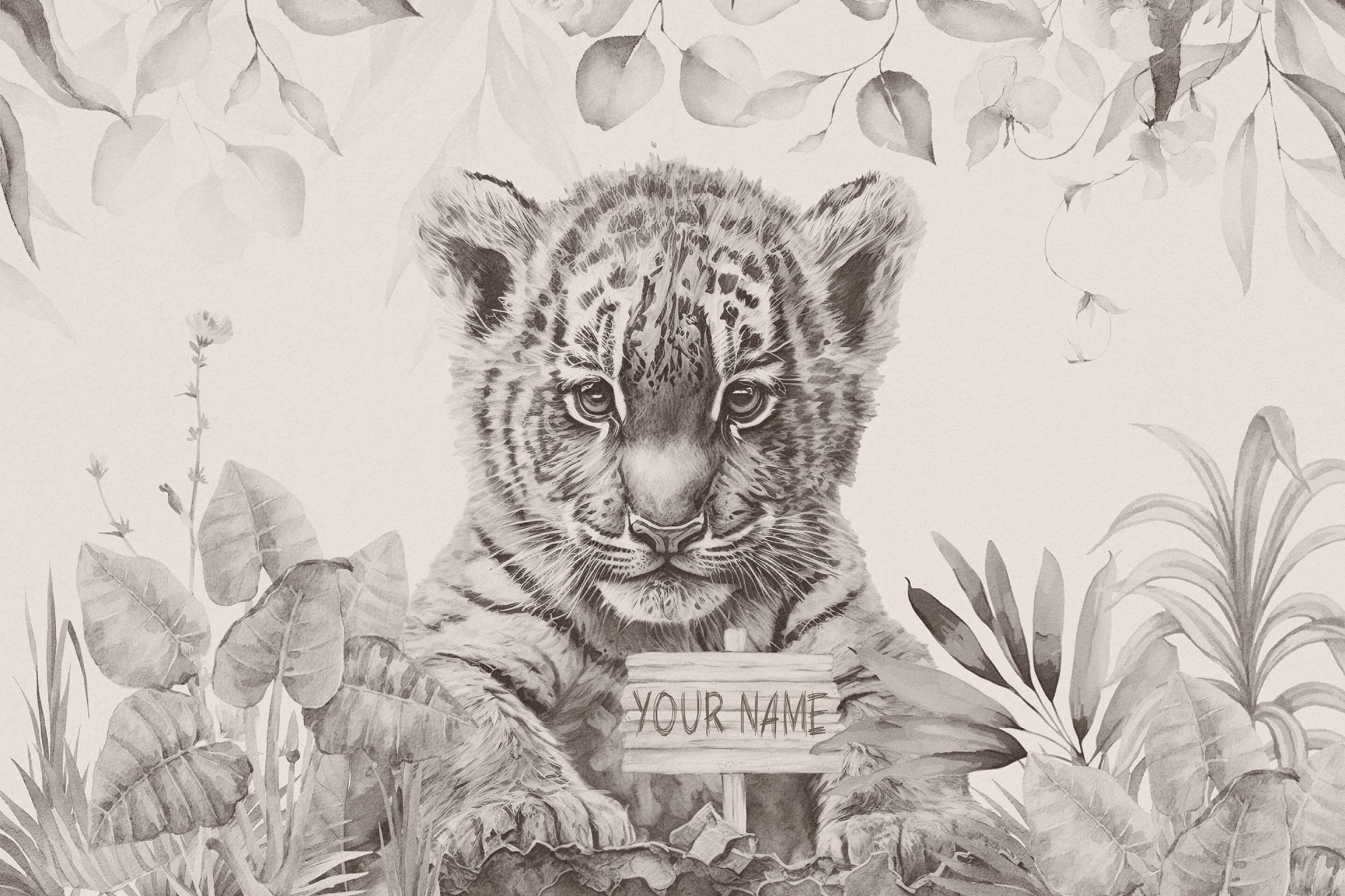 1920x1280 Wallpaper Mural tiger with plants beige