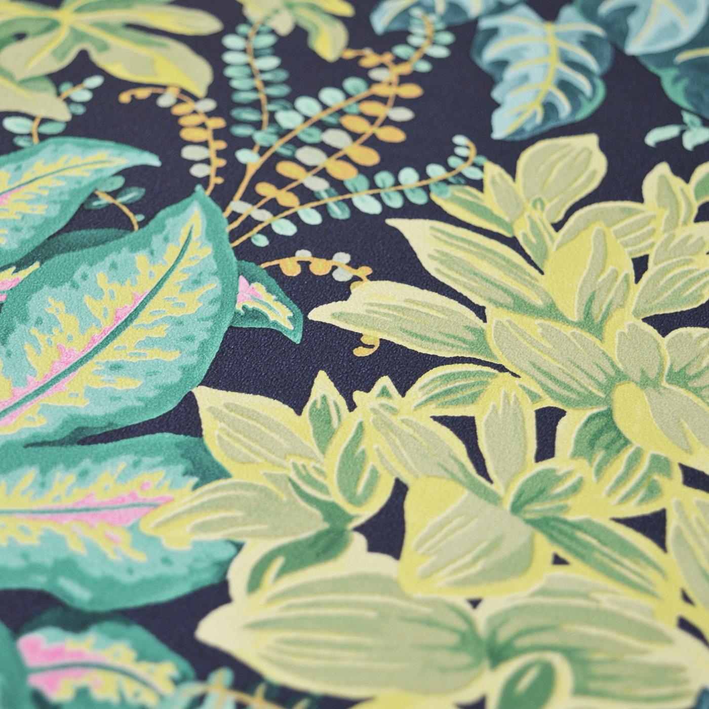 1400x1400 Grandeco Calathea Teal Tropical Wallpaper Navy Palm Leaf Green Grey Vinyl