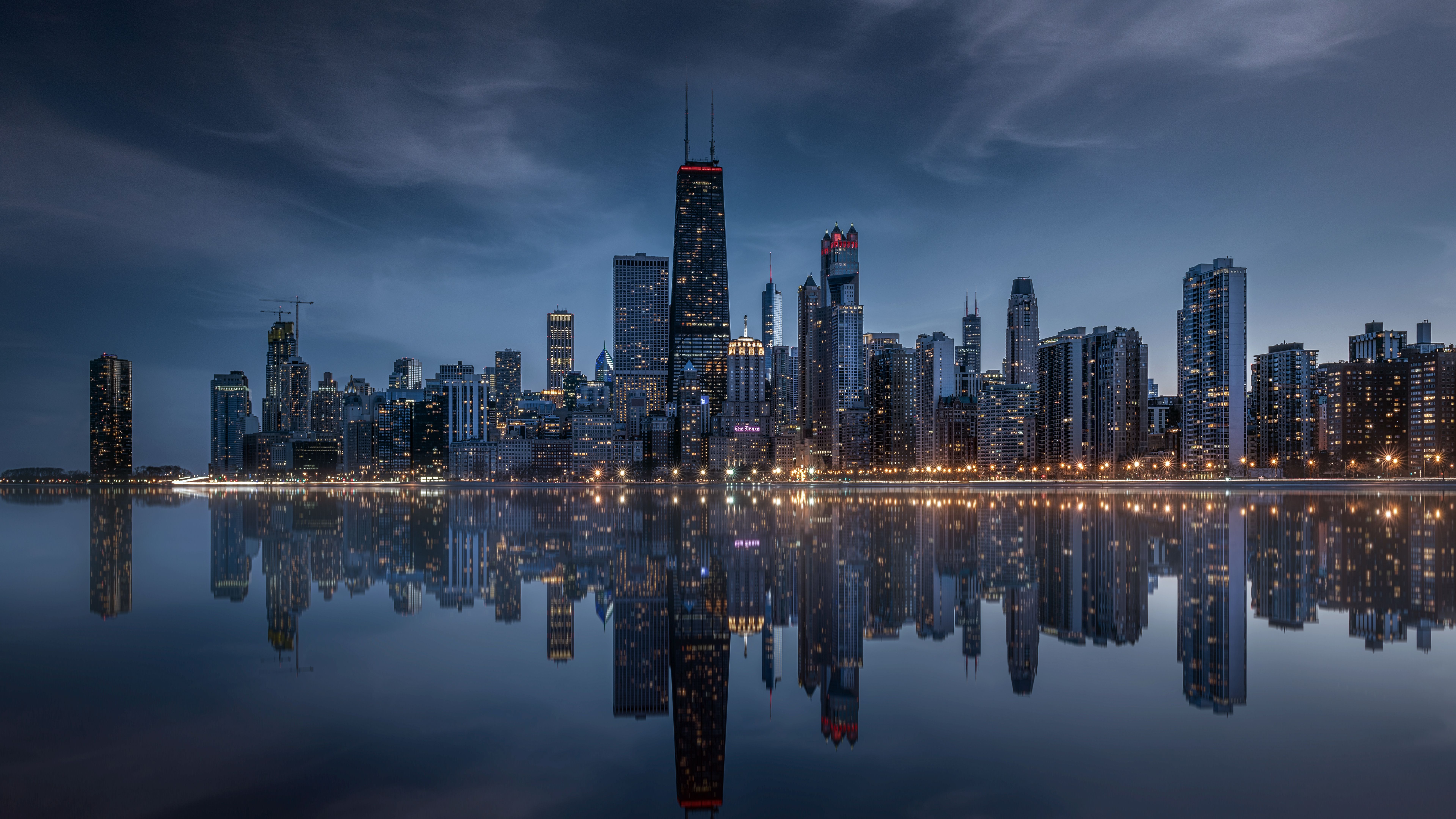 7680x4320 Chicago Wallpaper 4K, Night City, Skyline, Cityscape