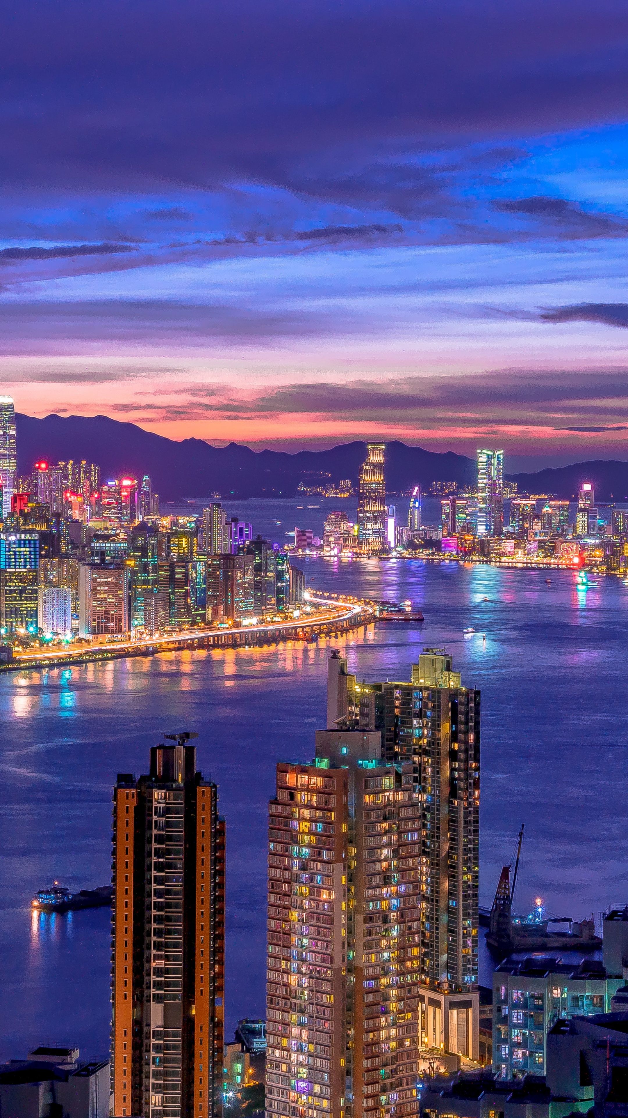 2160x3840 City Skyline Wallpaper 4K, Night life, Cityscape, Hong Kong