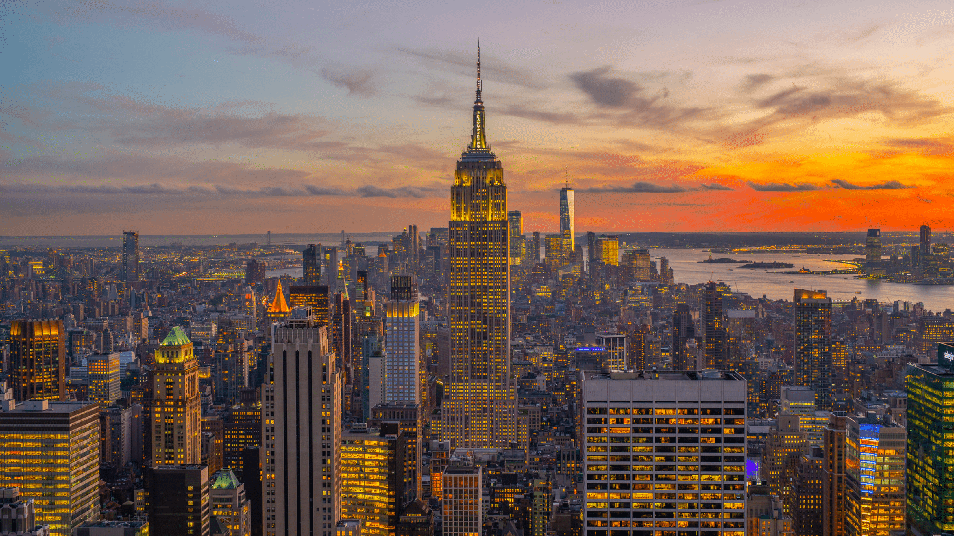 3300x1856 New York City Skyline At Sunset Gorgeous Stunning City Lights Ultrawide Wallpaper 2025 Best Ultra HD High Resolution 4K Desktop Background Wallpaper For Mac Linux And Windows PC macOS