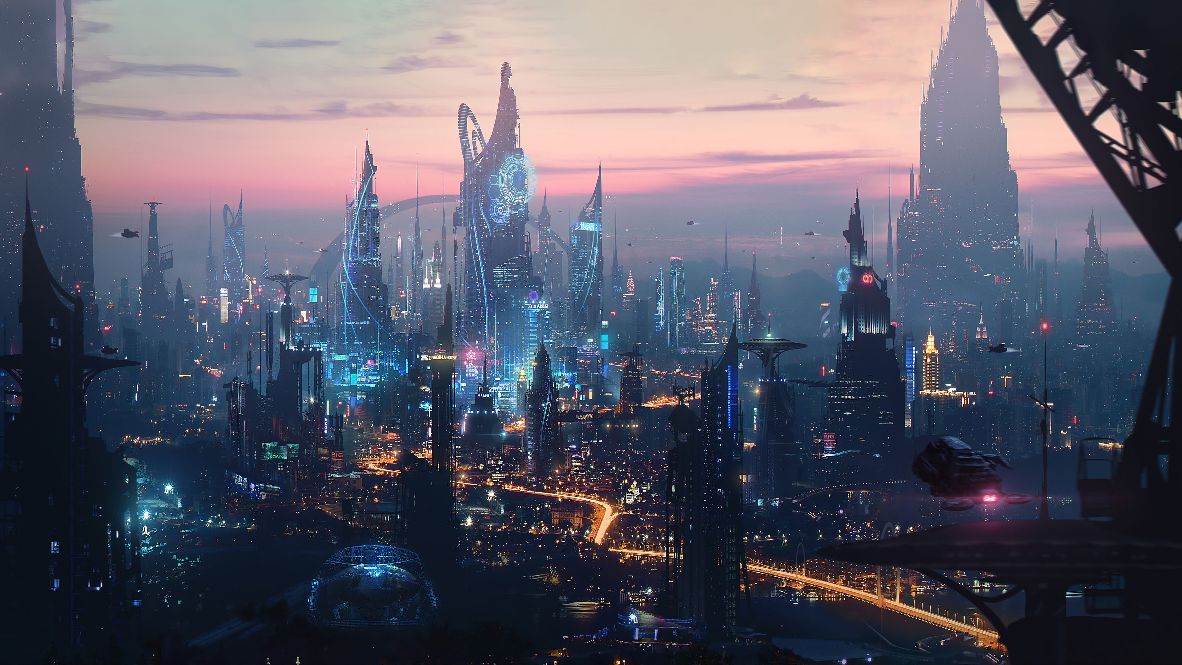3840x2160 Futuristic City Skyline Wallpaper