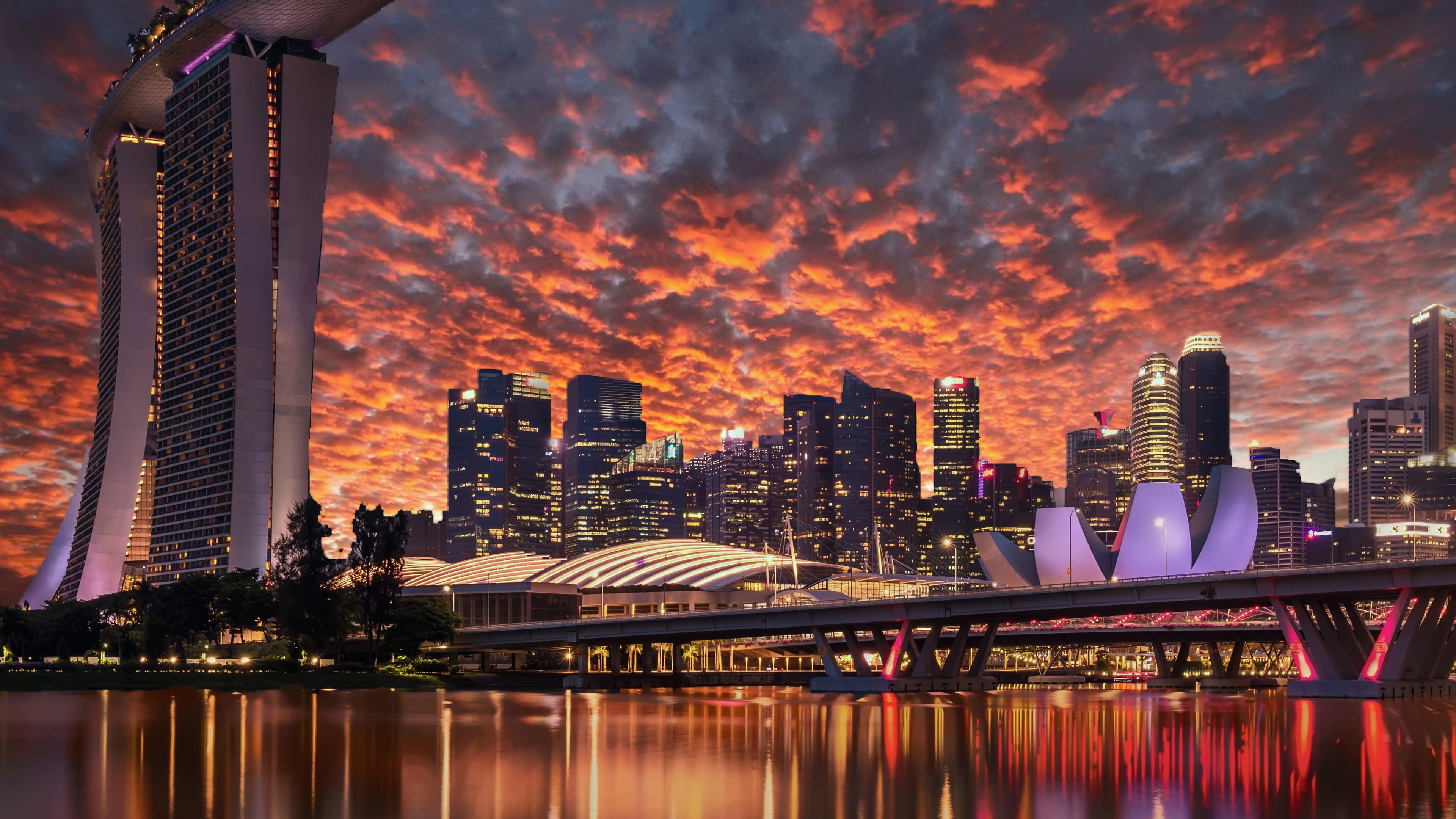 3840x2160 Singapore Skyscrapers Marina Bay Sands Evening 4K HD Travel Wallpaper