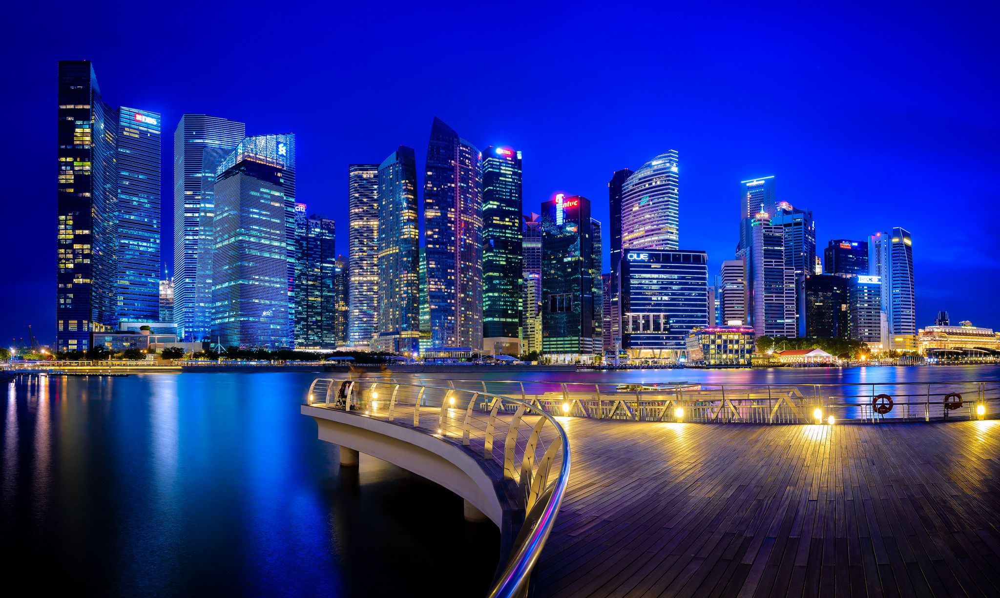2048x1225 Wallpaper building, skyscrapers, Singapore, night city, Singapore for mobile and desktop, section город, resolution 2048x1225