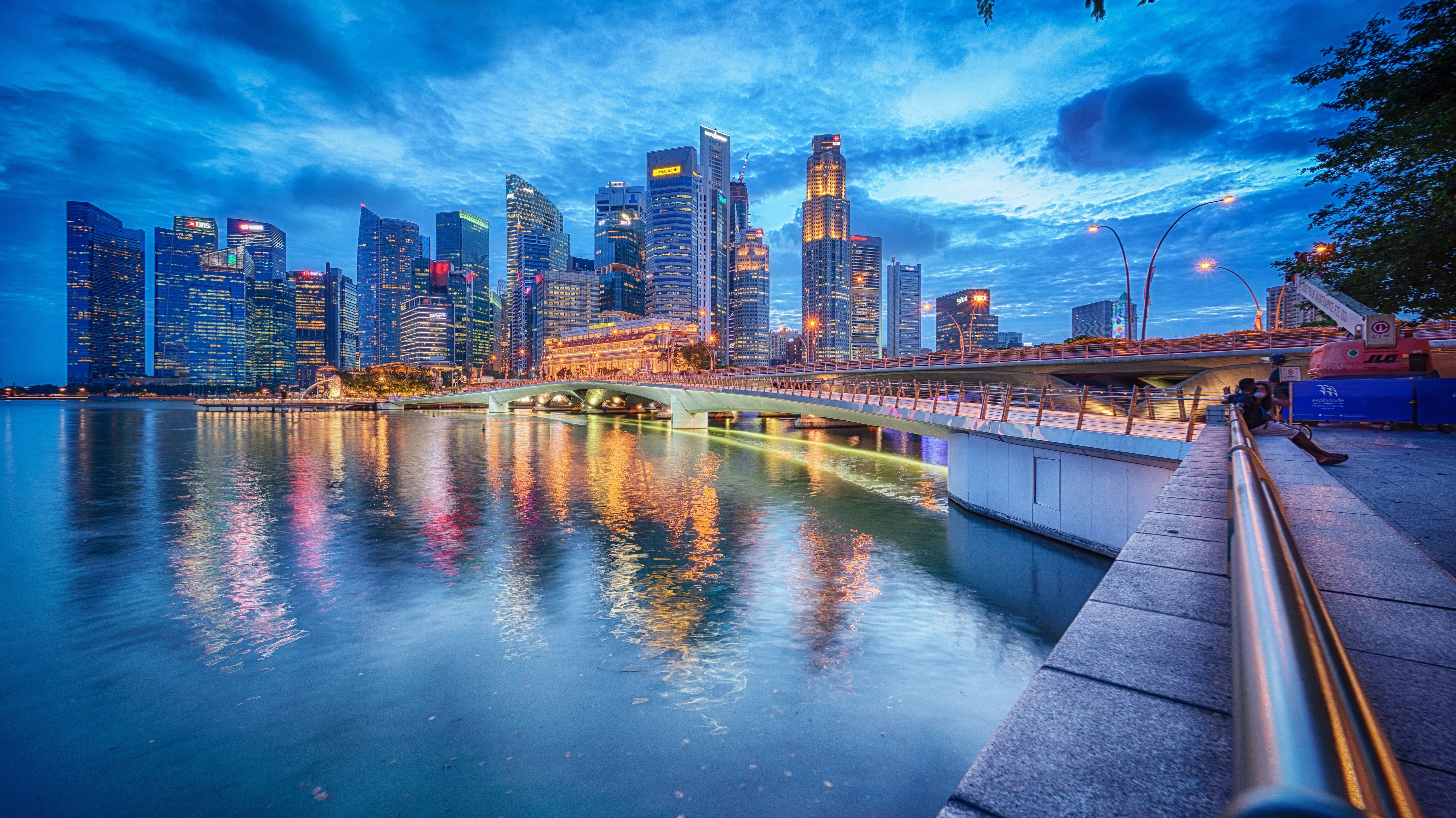 5120x2880 Bridge Building City Night Singapore Skyscraper 4K 5K HD City Wallpaper