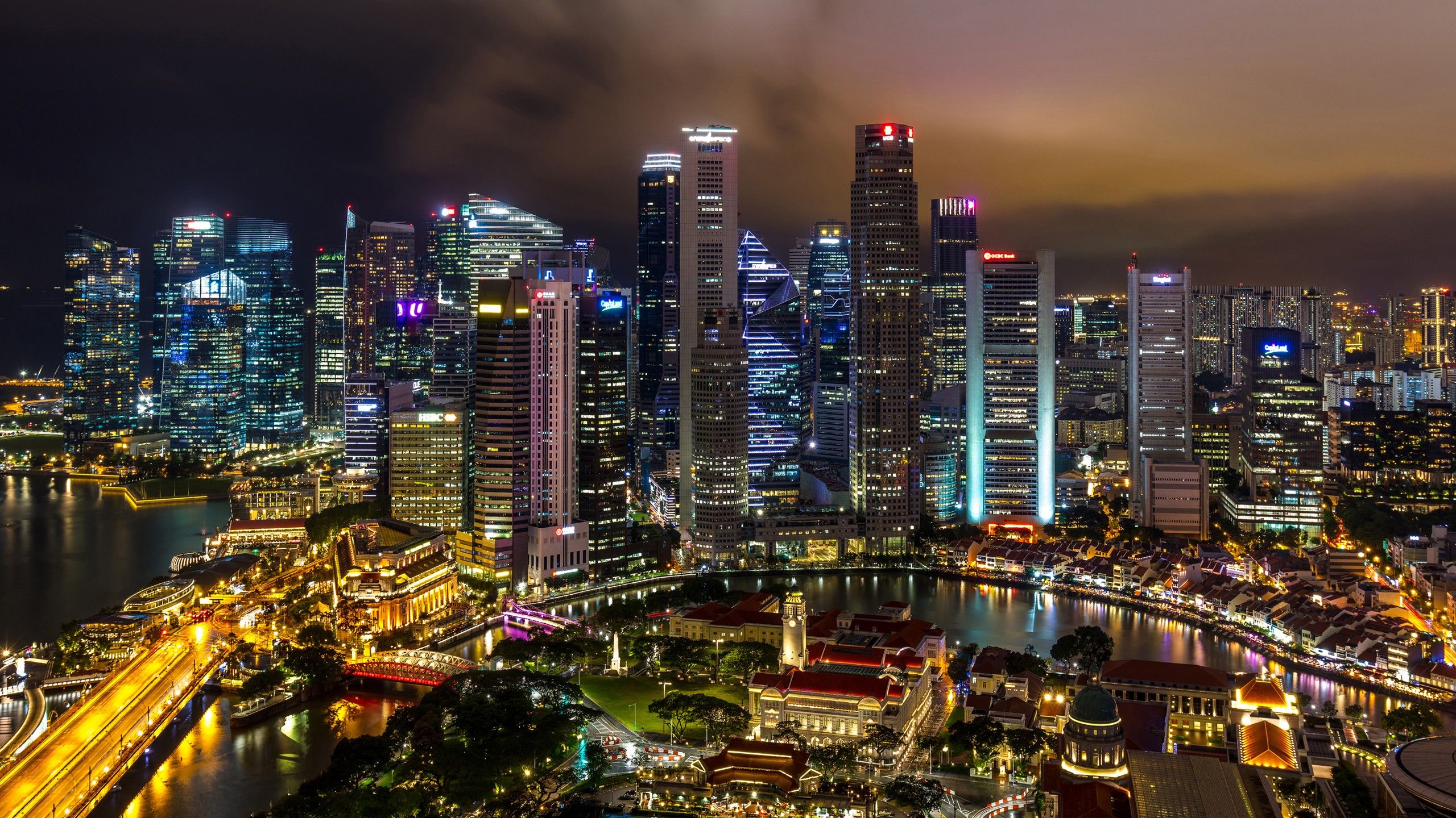 2560x1440 Building City Night Singapore Skyscraper HD Travel Wallpaper