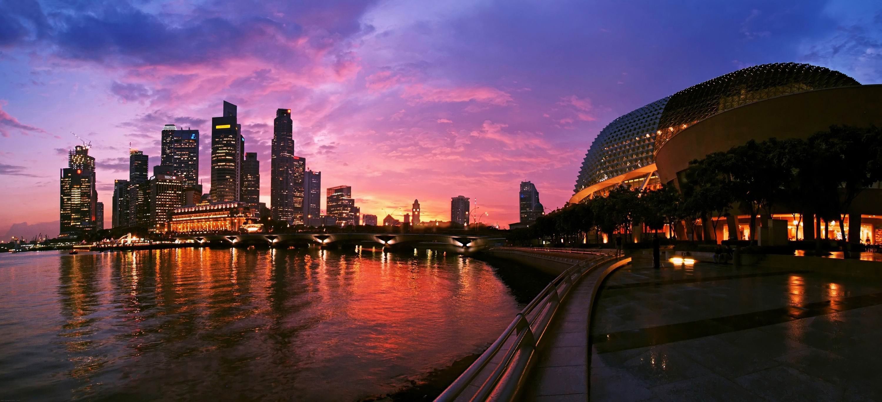 3000x1370 Wallpaper night, city, home, Singapore, skyscrapers, Singapore, of the building., Cities for mobile and desktop, section город, resolution 3000x1370