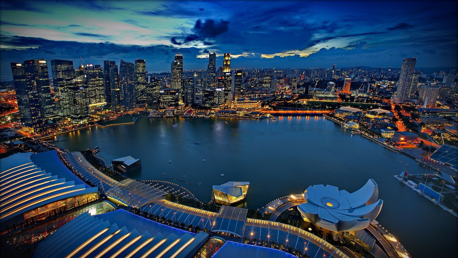 1920x1080 Wallpaper City, Home, The Evening, Singapore, Singapore, High Rise Buildings. For Mobile And Desktop, Section город, Resolution 1920x1080