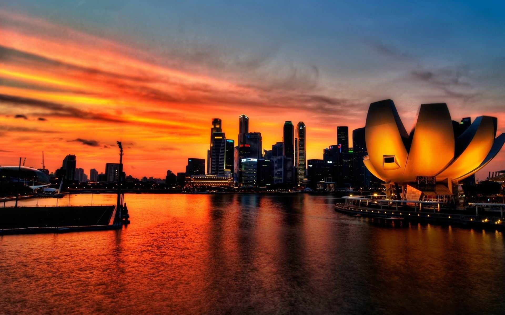 1920x1200 Singapore Sky Sunset Cities HD Wallpaper
