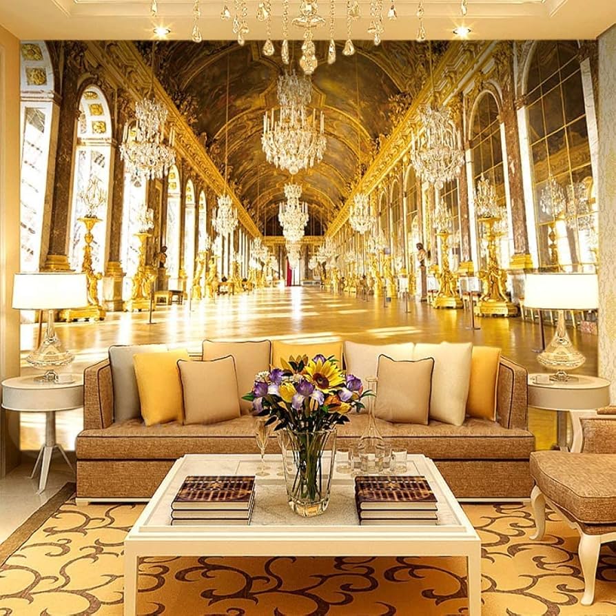894x894 3D Luxury Palace Hotel Lobby Mural Wallpaper, Living Room Bedroom Mural Wall Paper Wall Mural Removable