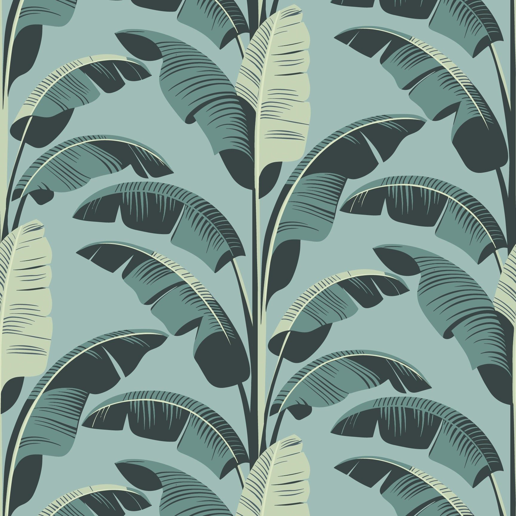 1728x1728 Blue Banana Leaf Wallpaper by Mitchell Black, Repeat: 20.5 Inches