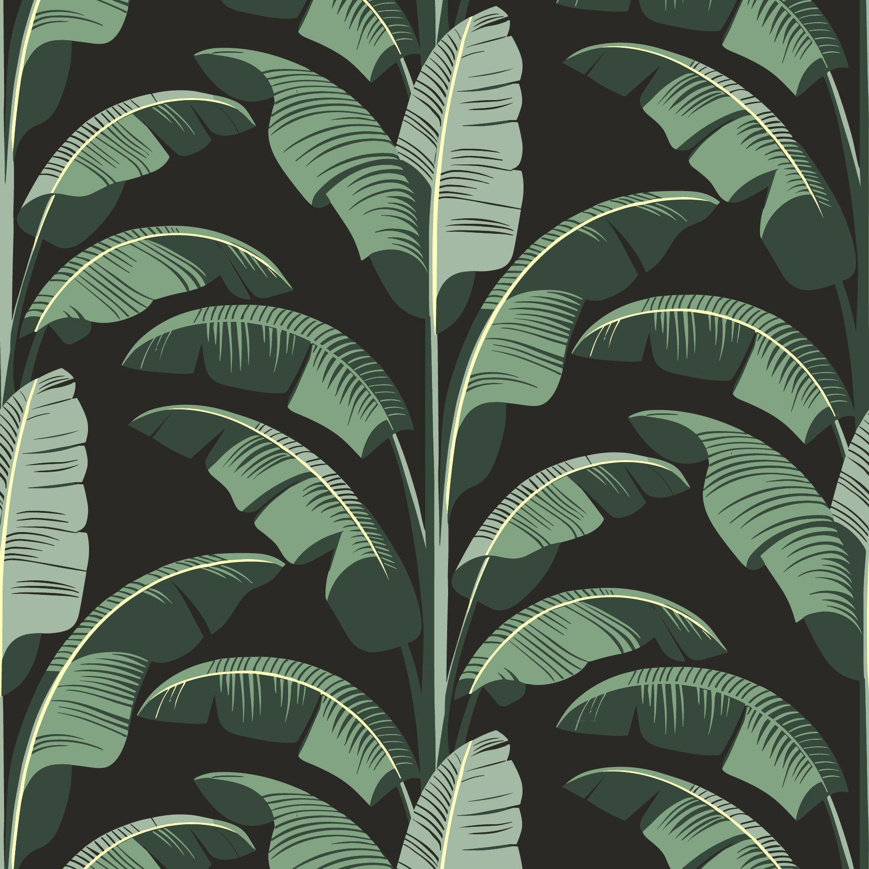 1728x1728 Black and Green Banana Leaf Wallpaper by Mitchell Black, Repeat: 20.5 Inches