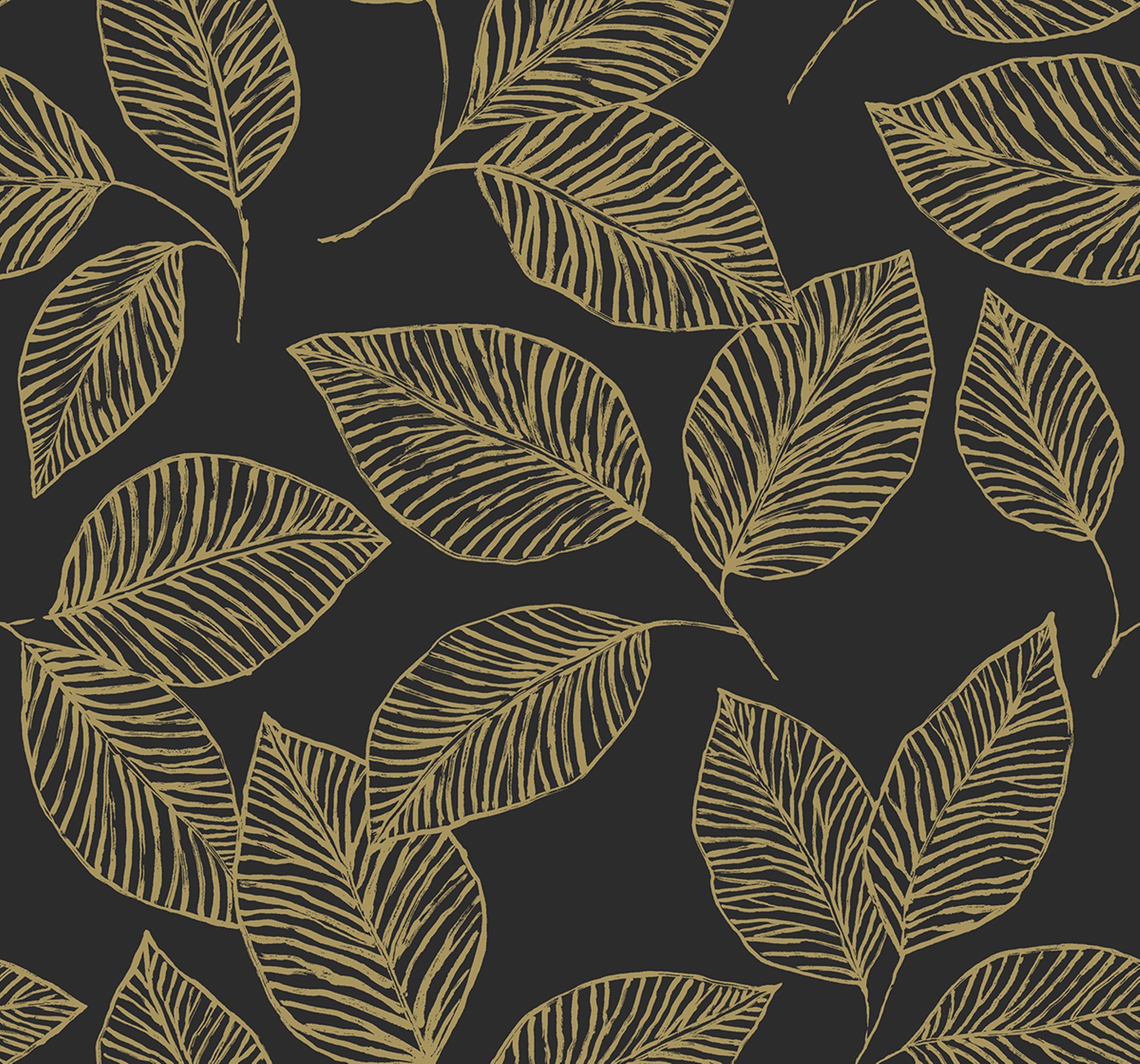 2143x2000 Leaf wallpaper with graphic lines for a drawn on painted effect
