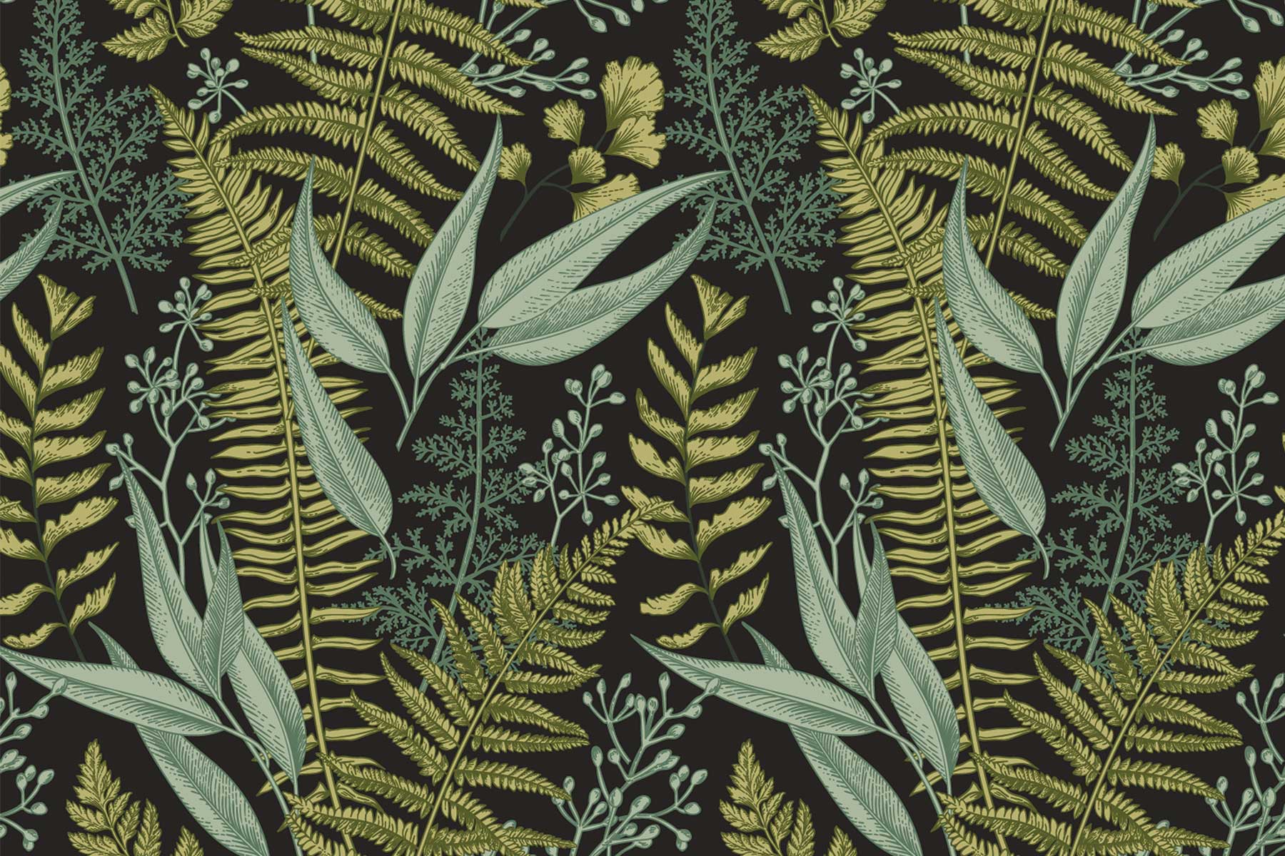 1800x1200 Dark Botanical Leaves Wall Mural