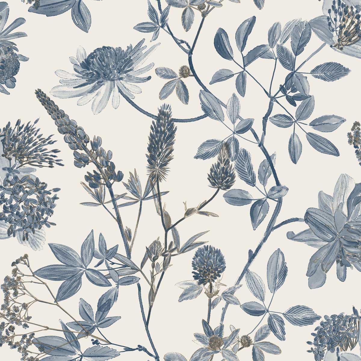 1200x1200 Ugepa Floral Leaf Naturistic Navy Wallpaper Metallic Gold Effect Paste The Wall