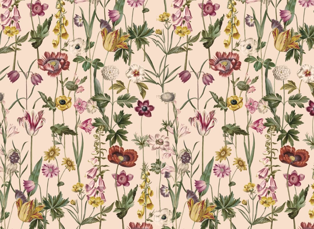 1101x801 Beige Illustrated Wildflower Wallpaper