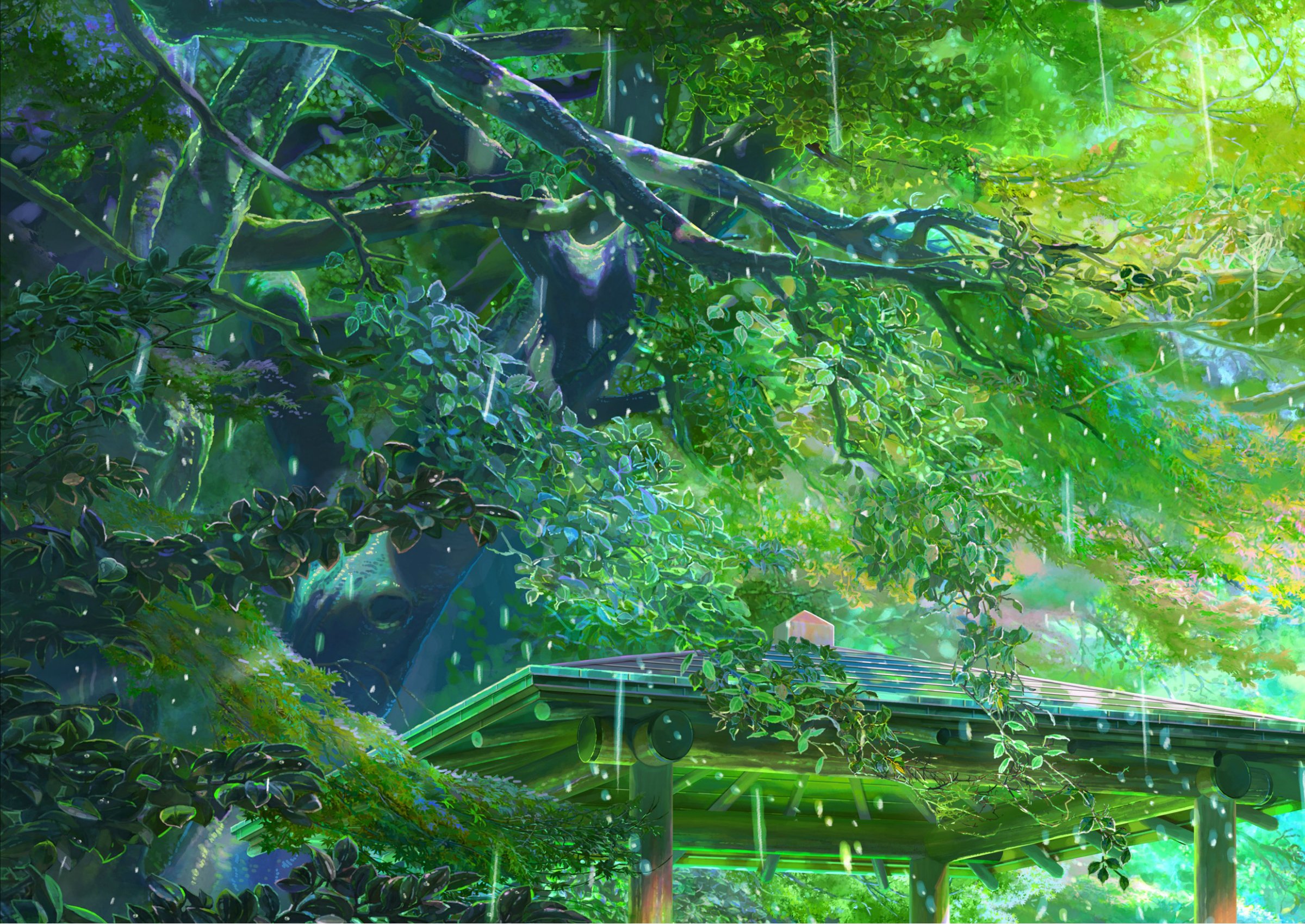2400x1700 Wallpaper roof, summer, trees, Park, gazebo, art, Kotonoha no Niwa, Garden of fine words for mobile and desktop, section прочее, resolution 2400x1700