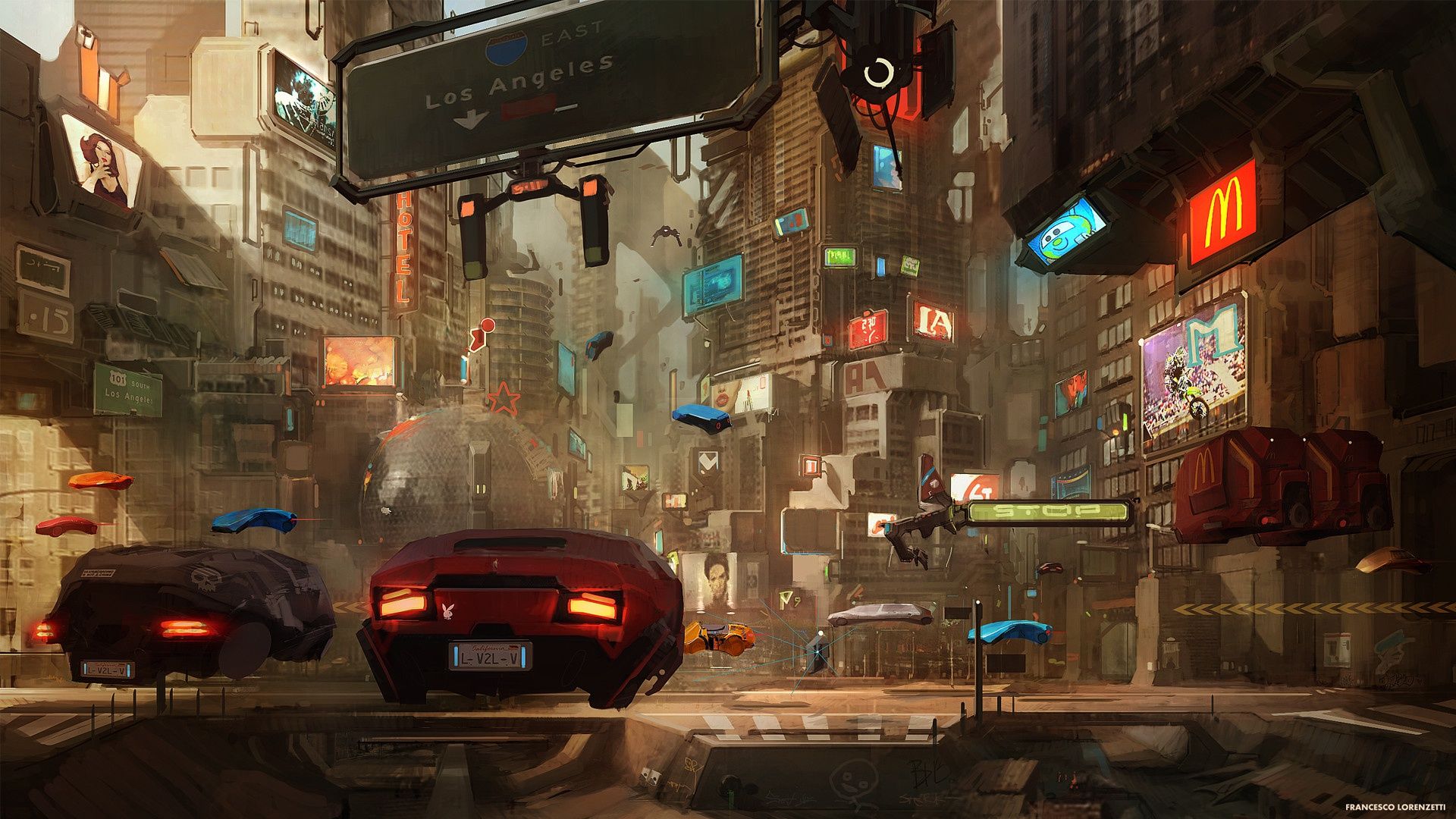 1920x1080 Wallpaper machine, auto, the city, future, fiction, the game, art, art for mobile and desktop, section арт, resolution 1920x1080