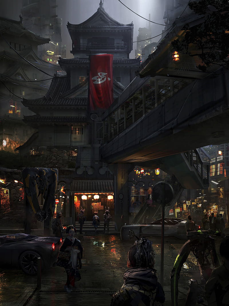 800x1067 Artwork, Digital Art, Japan, Futuristic, Noir, Cyberpunk, Concept Art, E Mendoza, HD Phone Wallpaper