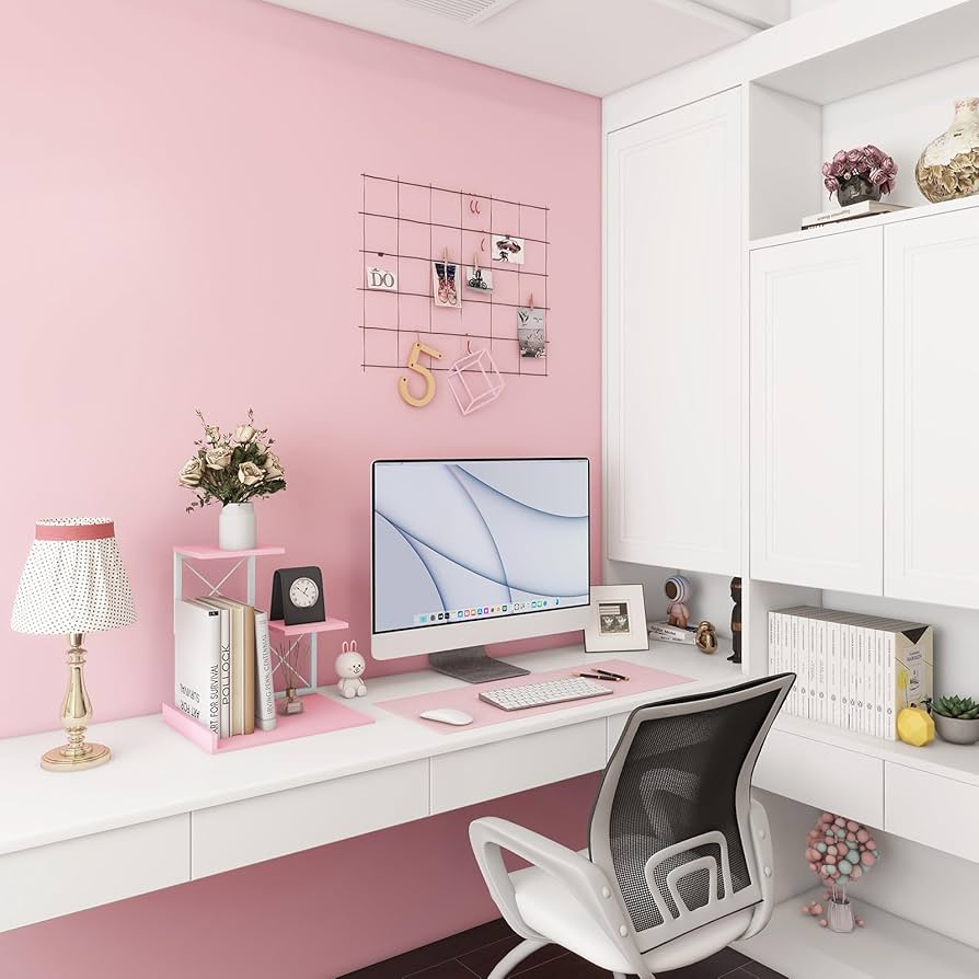 894x894 ELITEROO Desktop Shelf, Aesthetic Desk Organizer Table Top Mini Bookshelf, 3 Tier Wooden Desk Supplies Organizers and Storage Stand Cubicle Accessories for Women Office, Pink : Office Products