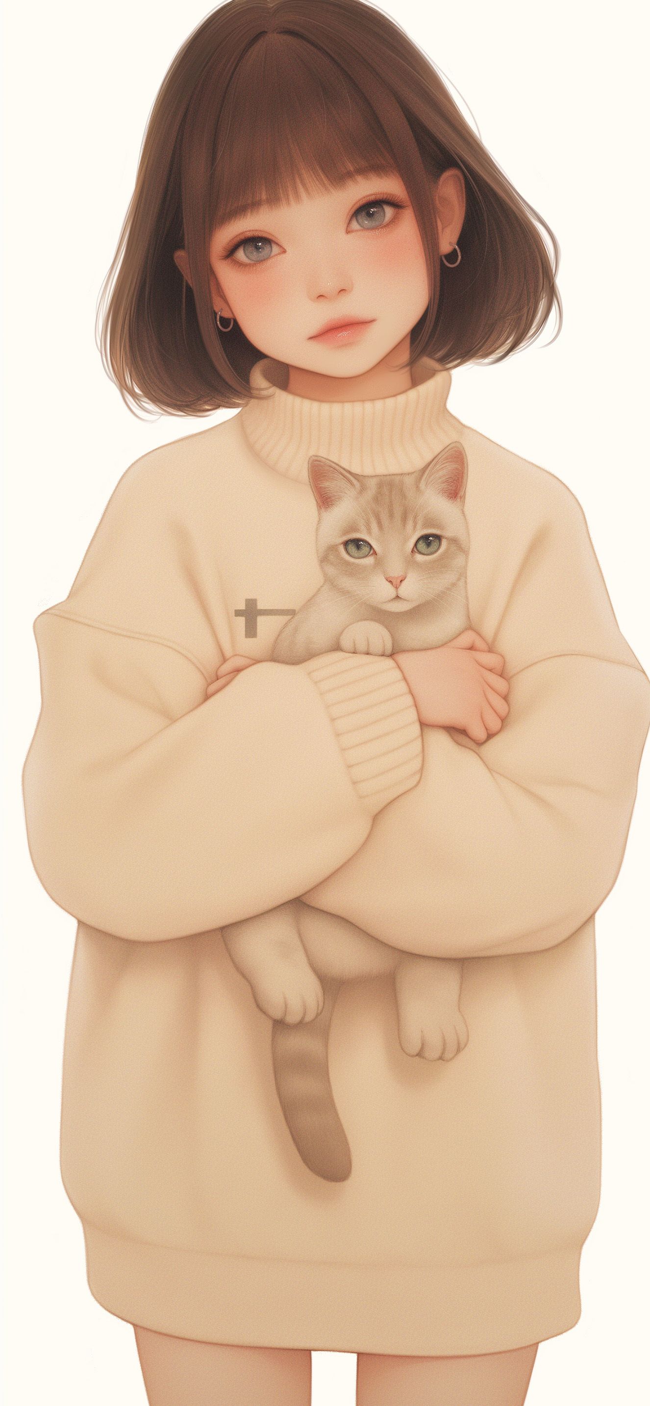 1326x2868 Soft Anime Girl Holding Kitten Soft Cozy Wallpaper
