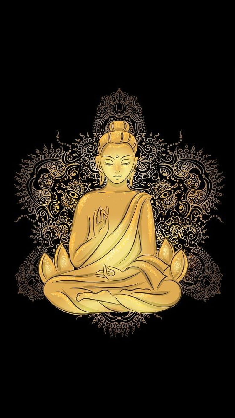 800x1422 Buddha, black, gold, meditation, spiritual, yoga, HD phone wallpaper
