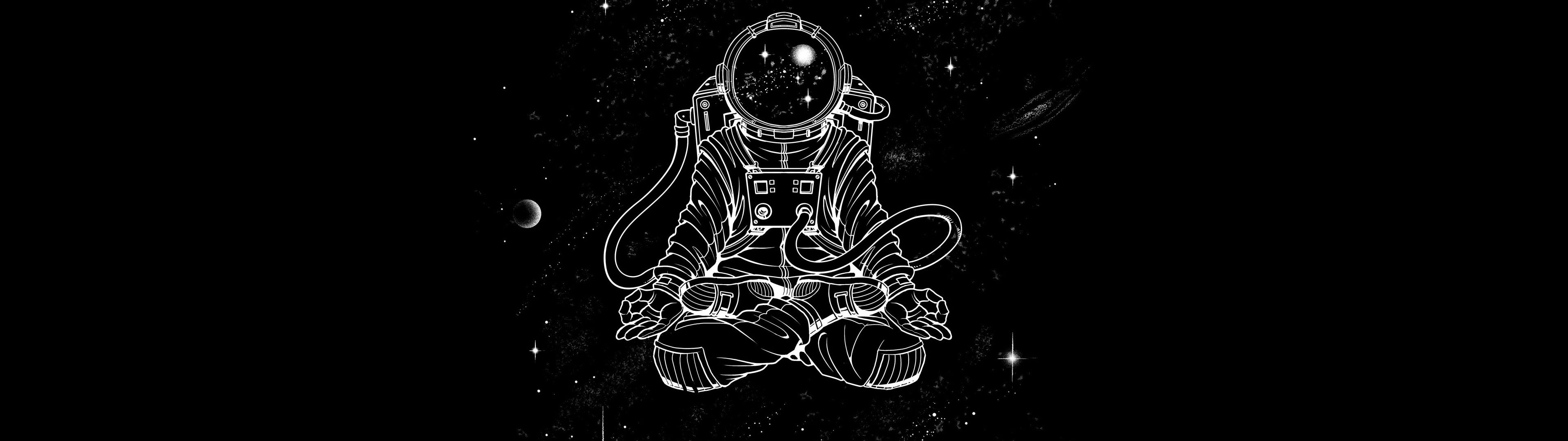 3840x1080 Astronaut Wallpaper 4K, Yoga, Meditation, Minimal art