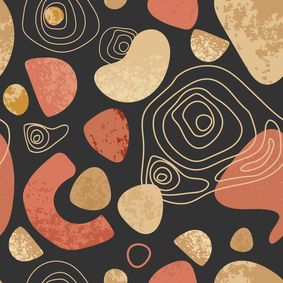 980x980 Seamless abstract pattern with organic shapes and texture, curved lines, earthy tones on a dark background.Seamless Design with Neutral Colors for print wallpaper, web, textile, paper, cover