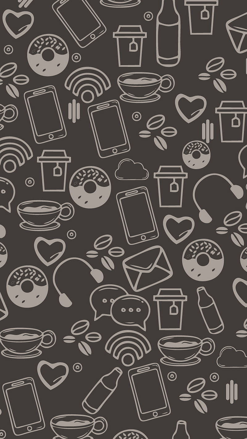 800x1422 Dark Seamless Pattern, black, cafe, chat, drawing, icon, love, social, theme, HD phone wallpaper