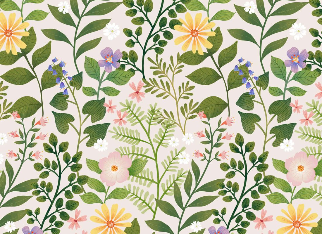1101x801 Bright Floral Garden Pattern Wallpaper