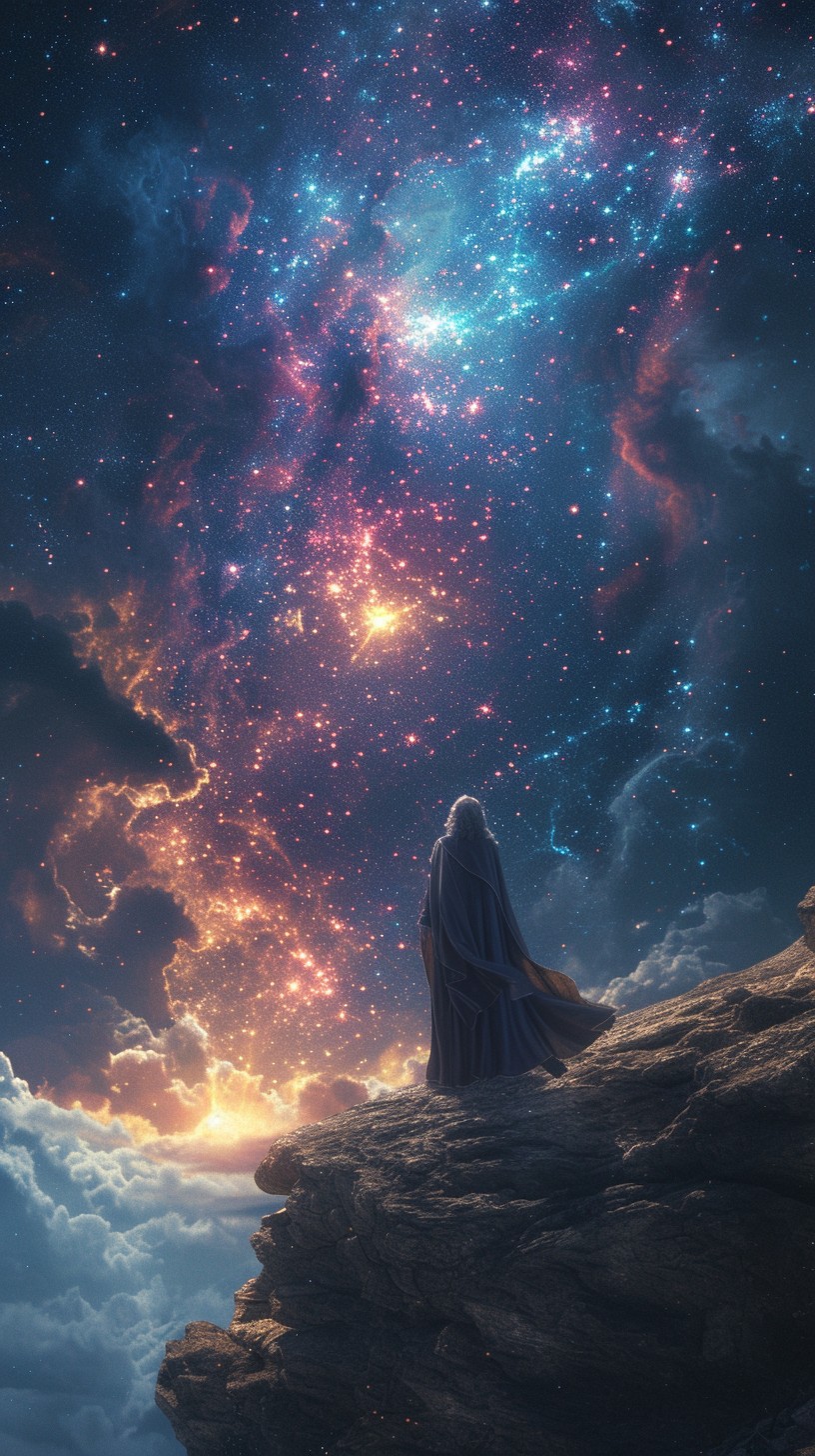 816x1456 Free Cosmic Contemplation Silhouette Image, Stars, Silhouette