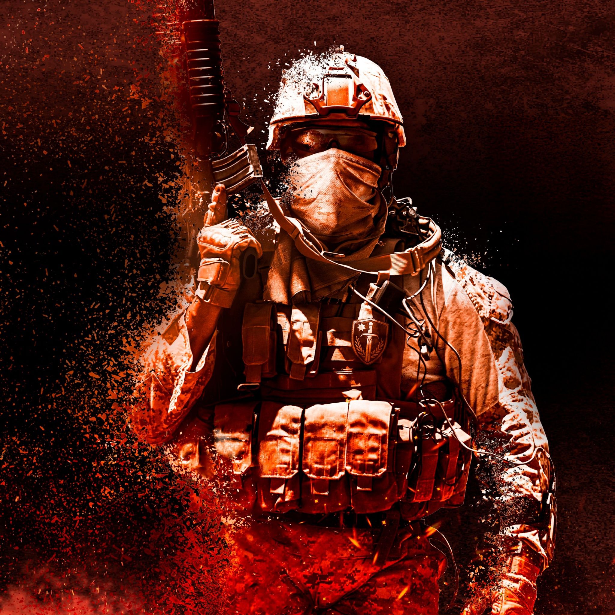 2048x2048 Soldier Wallpaper 4K, Tactical gear, Fire effect