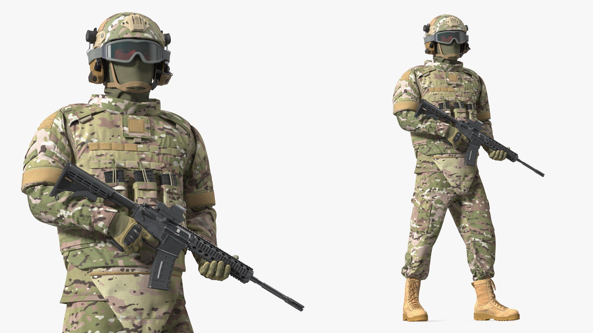 1920x1080 Soldier In Green Tactical Gear With Goggles Standing 3D Model